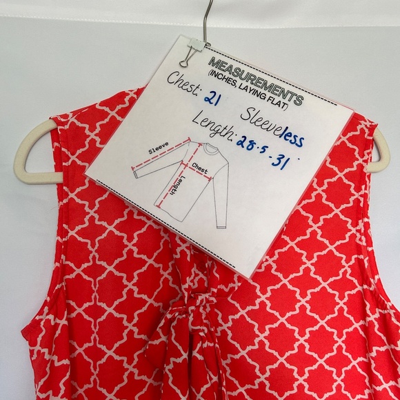 Tacera Bright Coral and White geo print sleevless top - Picture 9 of 9